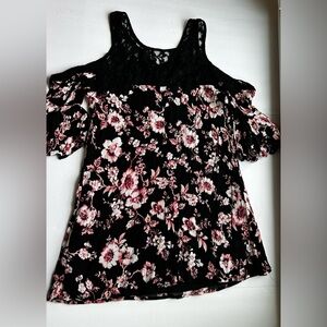 Blue Rain Black and Pink Floral Cold Shoulder dress